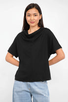 BRYNNA T-Shirt flowing viscose blend mockneck regular fit with dropped shoulders and seam details