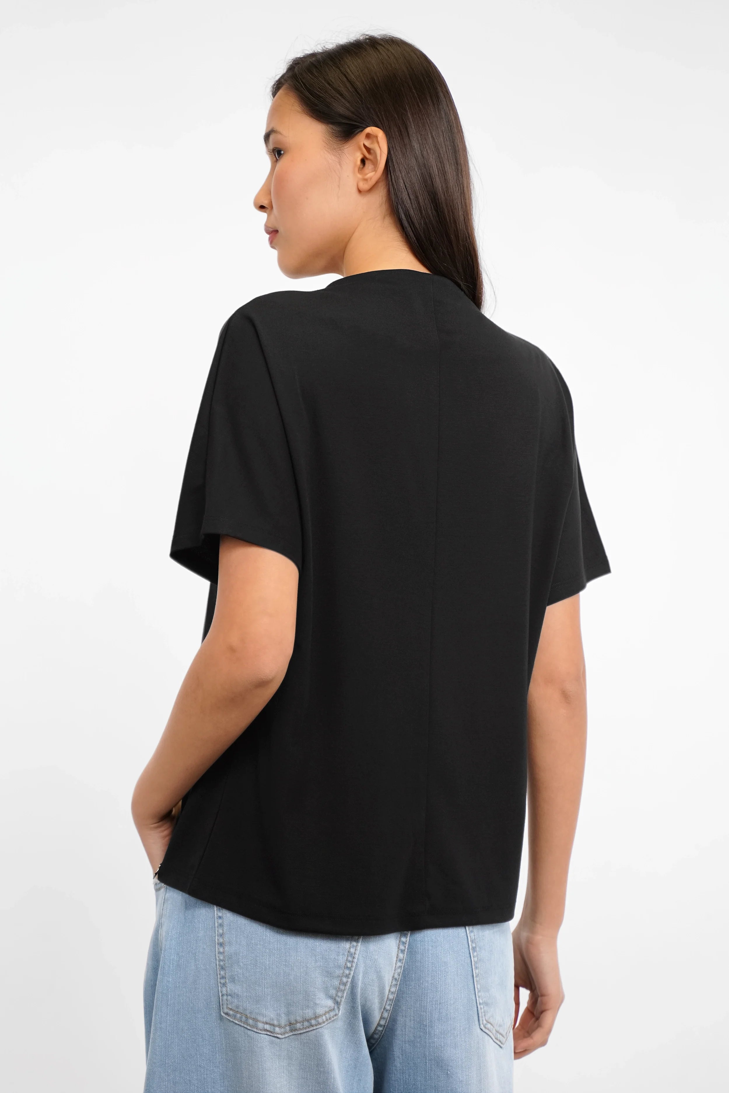 BRYNNA T-Shirt fließender Viskose-Blend Mockneck Regular Fit mit überschnittener Schulterlinie