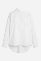 BONI asymmetrische One Shoulder Bluse mit verlängertem Rücken und breiten Manschetten