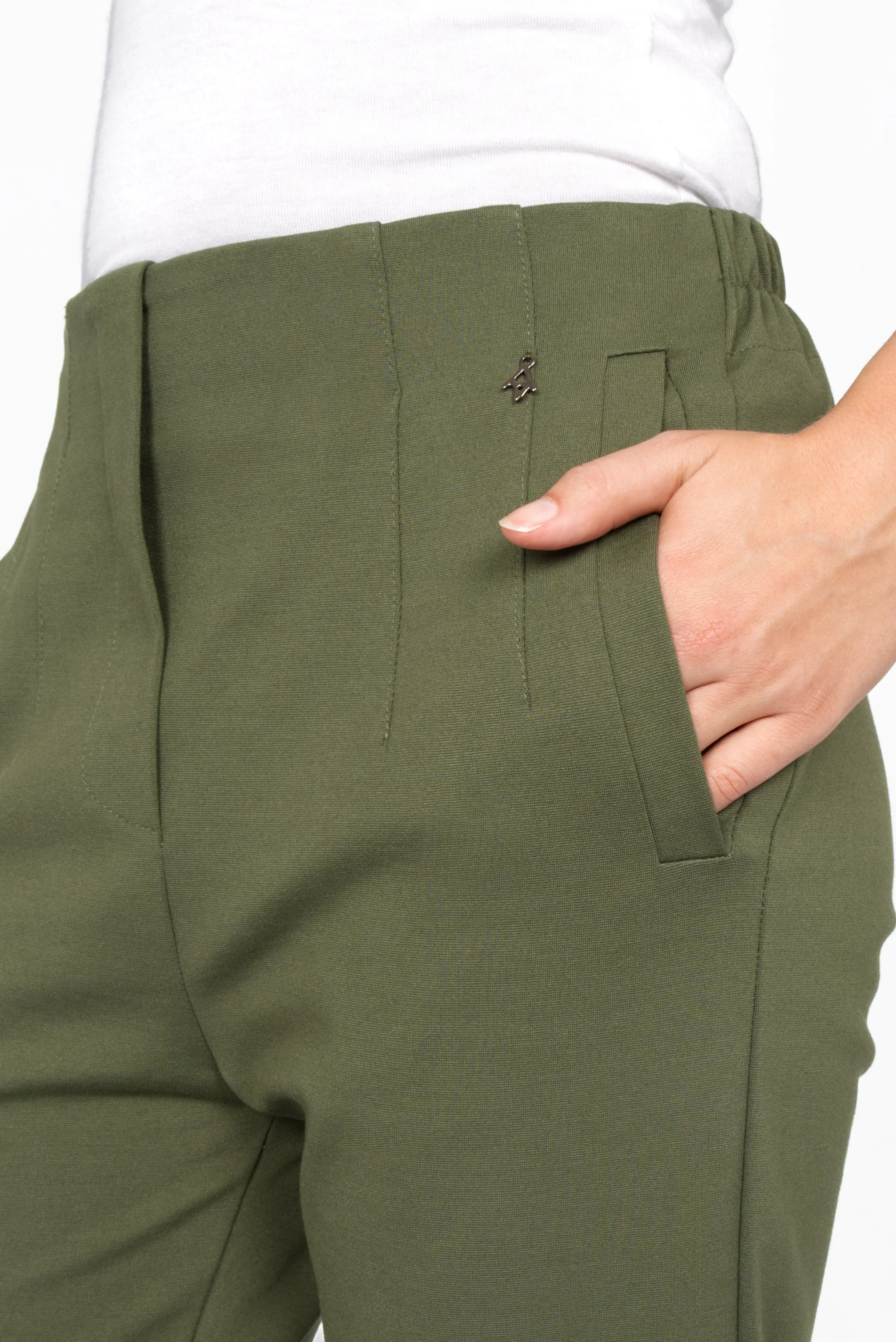 Green high waist CEELIA ankle pants with slim fit and elastic back waistband