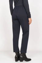 CEELIA Ankle Pants in black with elastic back waistband, cropped slim fit, and side pockets.