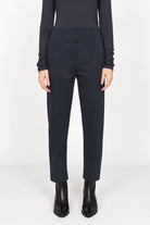 CEELIA Ankle Pants slim fit black cropped high waist with elastic back waistband and side pockets