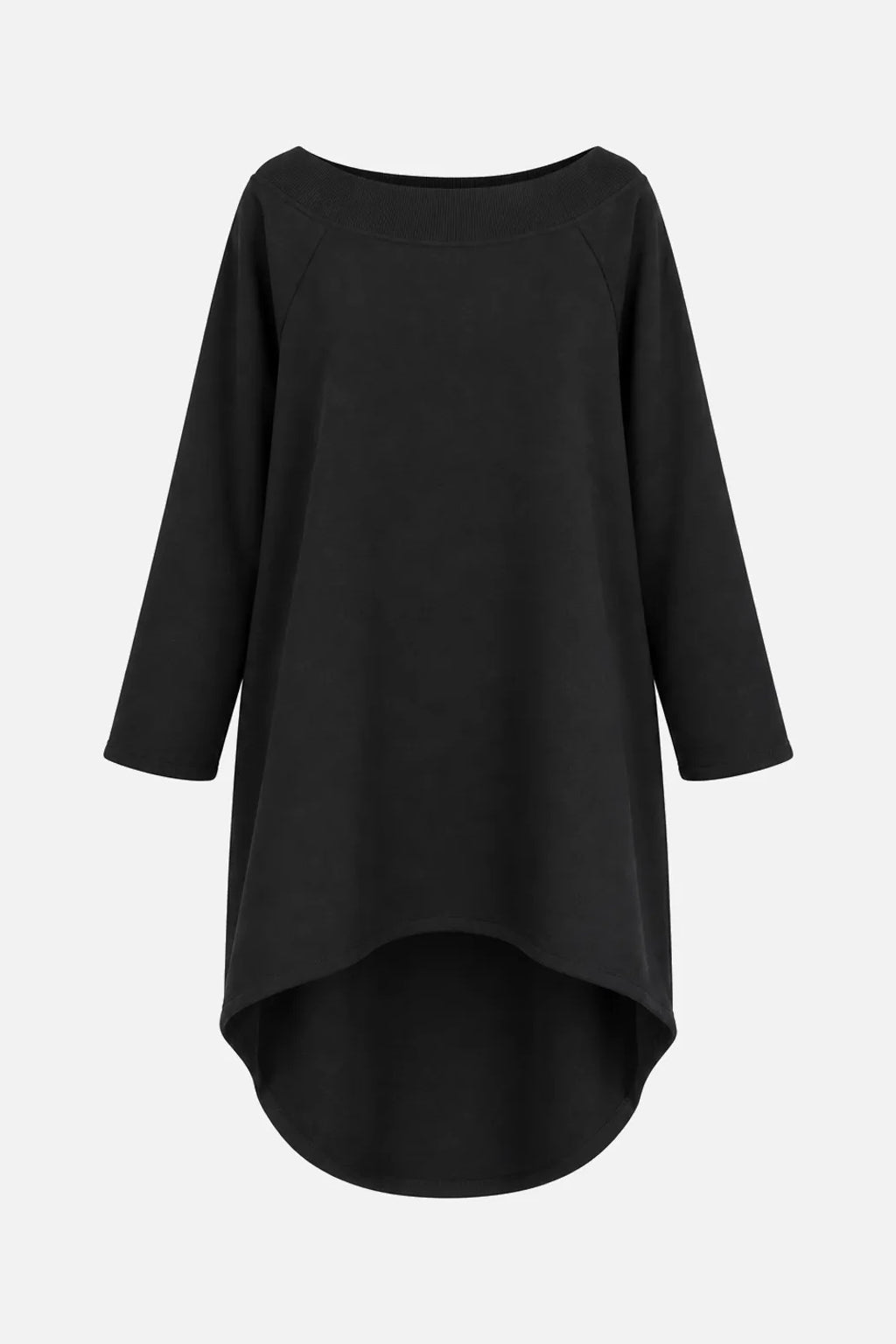 CHERIN Super-Longsweater Black mit U-Boot-Ausschnitt und langem asymmetrischem Rueckensaum - Freisteller
