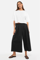 DAEUN Hosenrock weiche Popeline weit ausgestelltes Bein elastischer Bund cropped Länge wide-leg relaxed fit