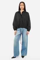 Leichter Denim JORYA wide leg jeans with faded mid-blue wash and high waist