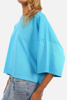 DELUUN T-Shirt aus reiner Baumwolle mit Rundhalsausschnitt, oversized Fit und überschnittenen Schultern