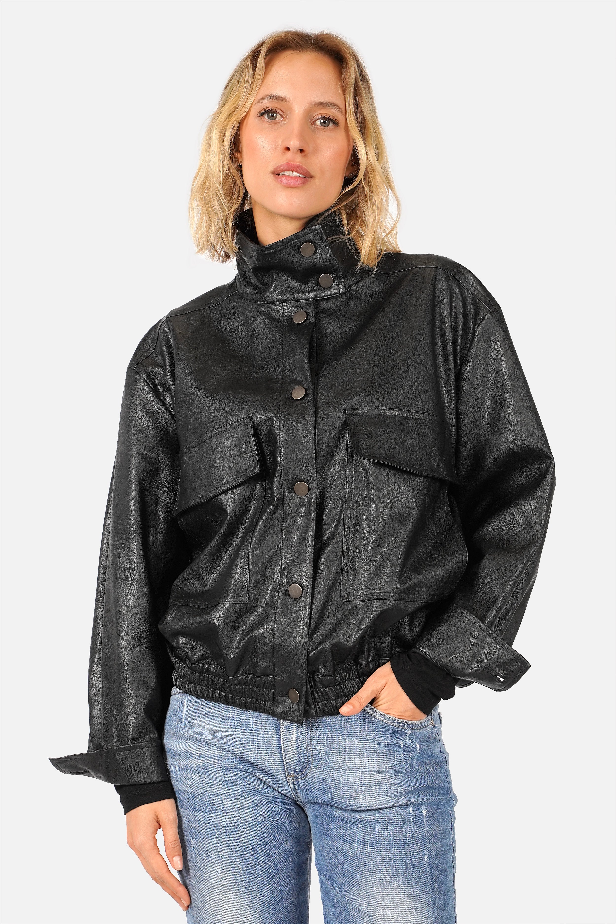 DERA Jacke in Lederoptik mit Hochkragen