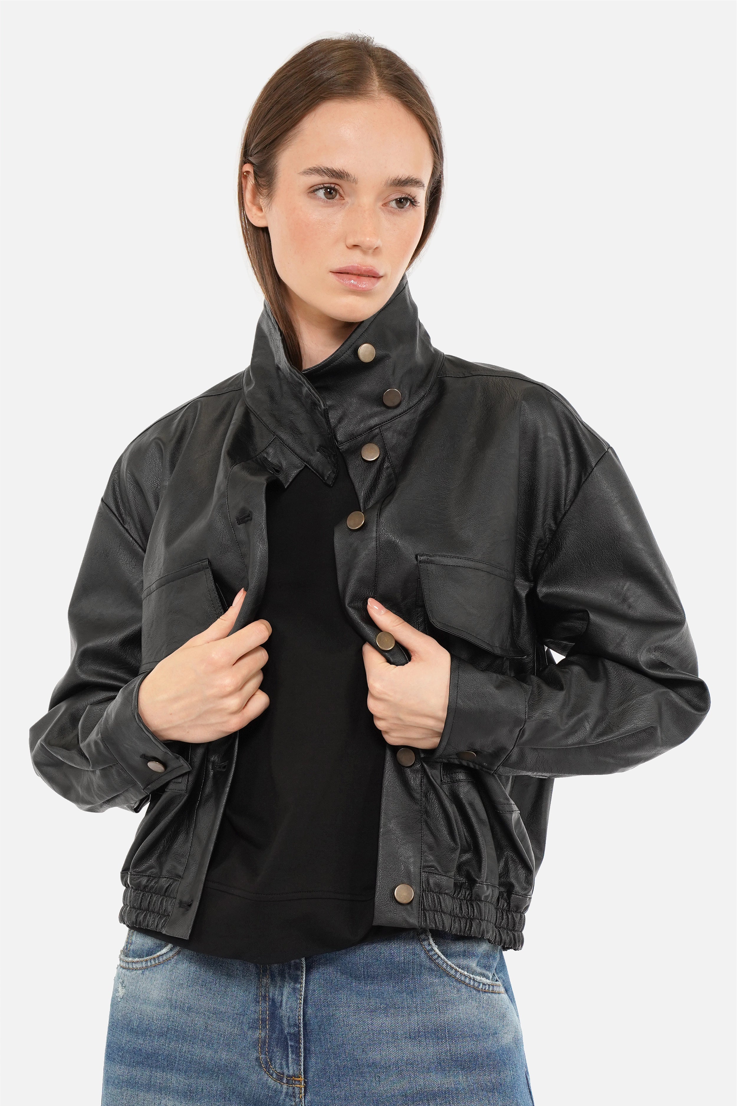 SOOAE eco-leather shirt jacket