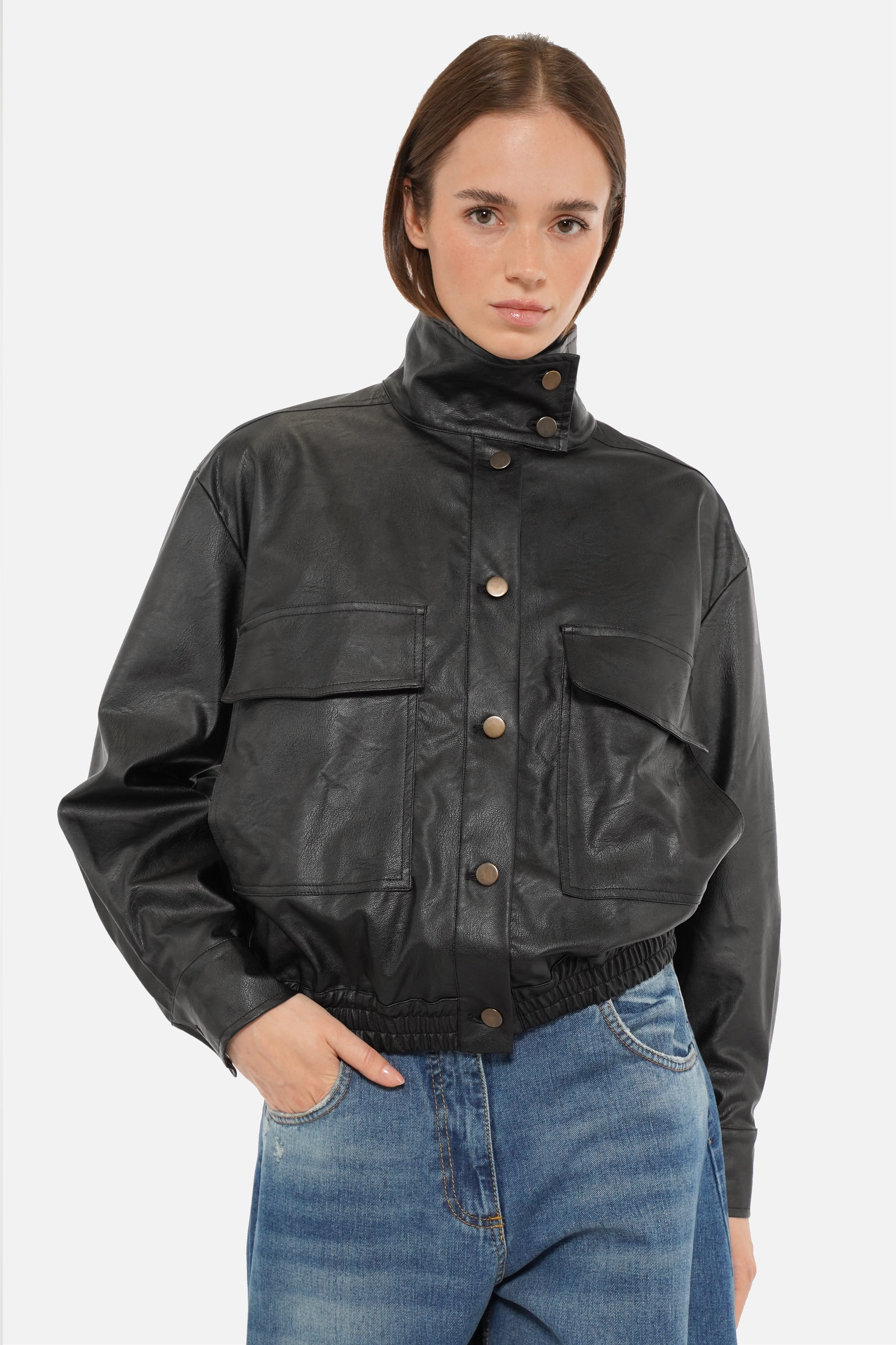 SOOAE eco-leather shirt jacket