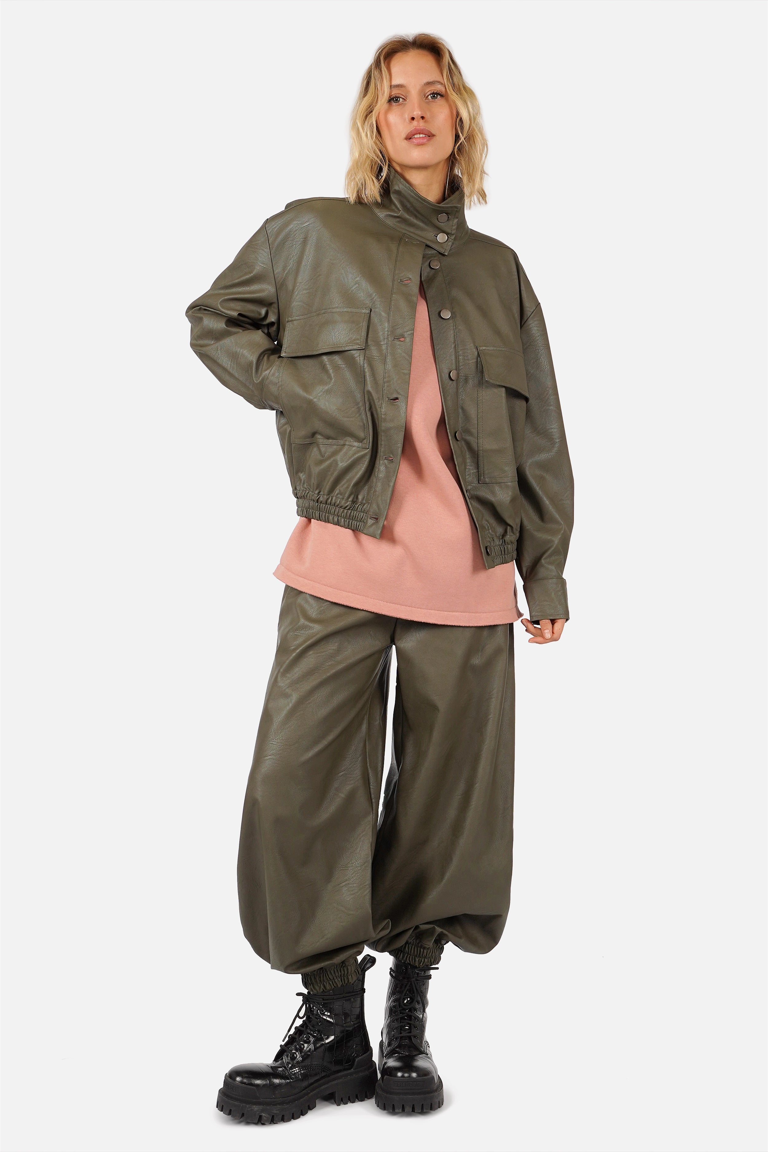 DERA Jacke in Lederoptik mit Hochkragen