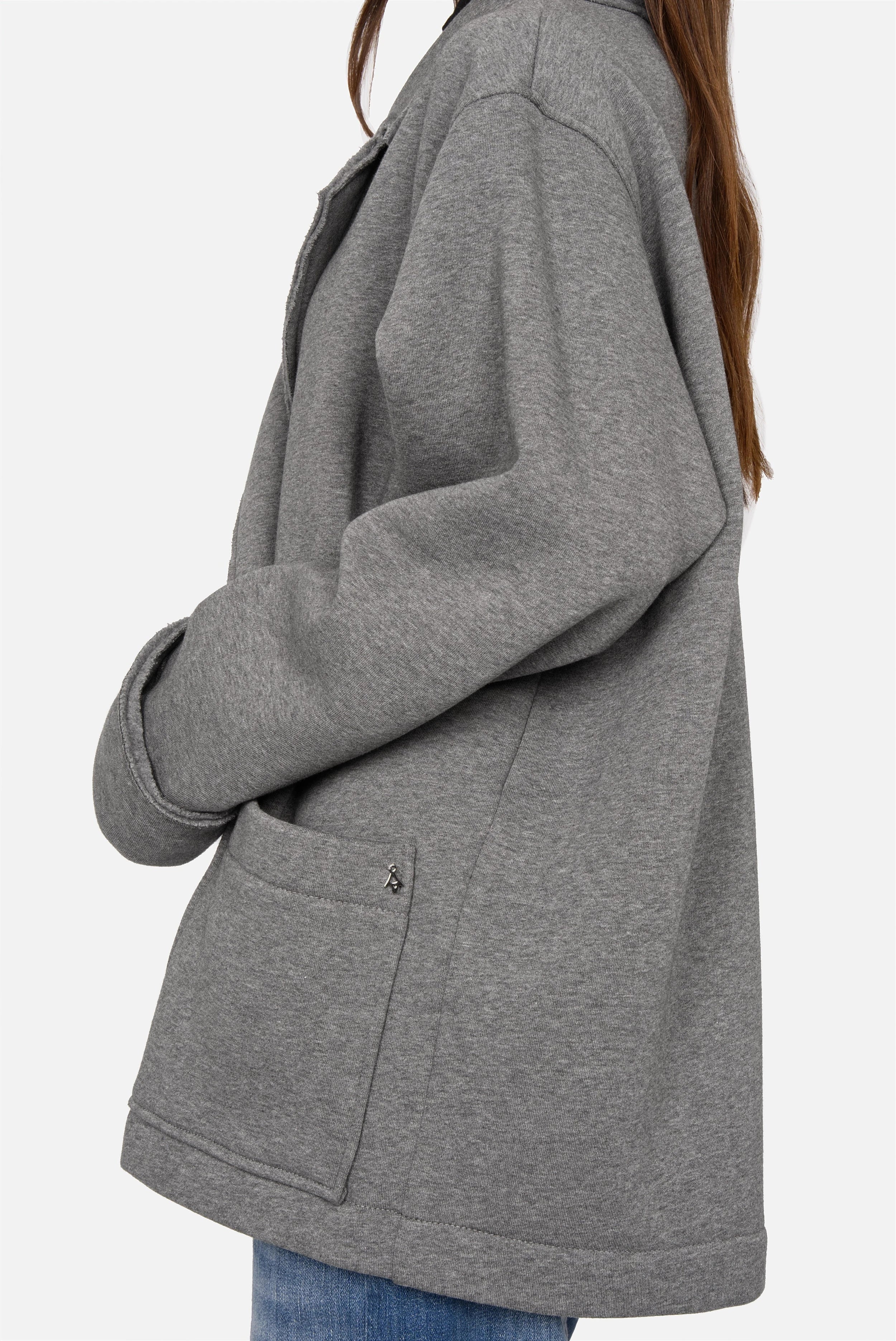 HELIEE Oversized Sweat-Kurzmantel mit Reverskragen, doppelreihigen Knöpfen und aufgesetzten Taschen aus gebürstetem Jersey