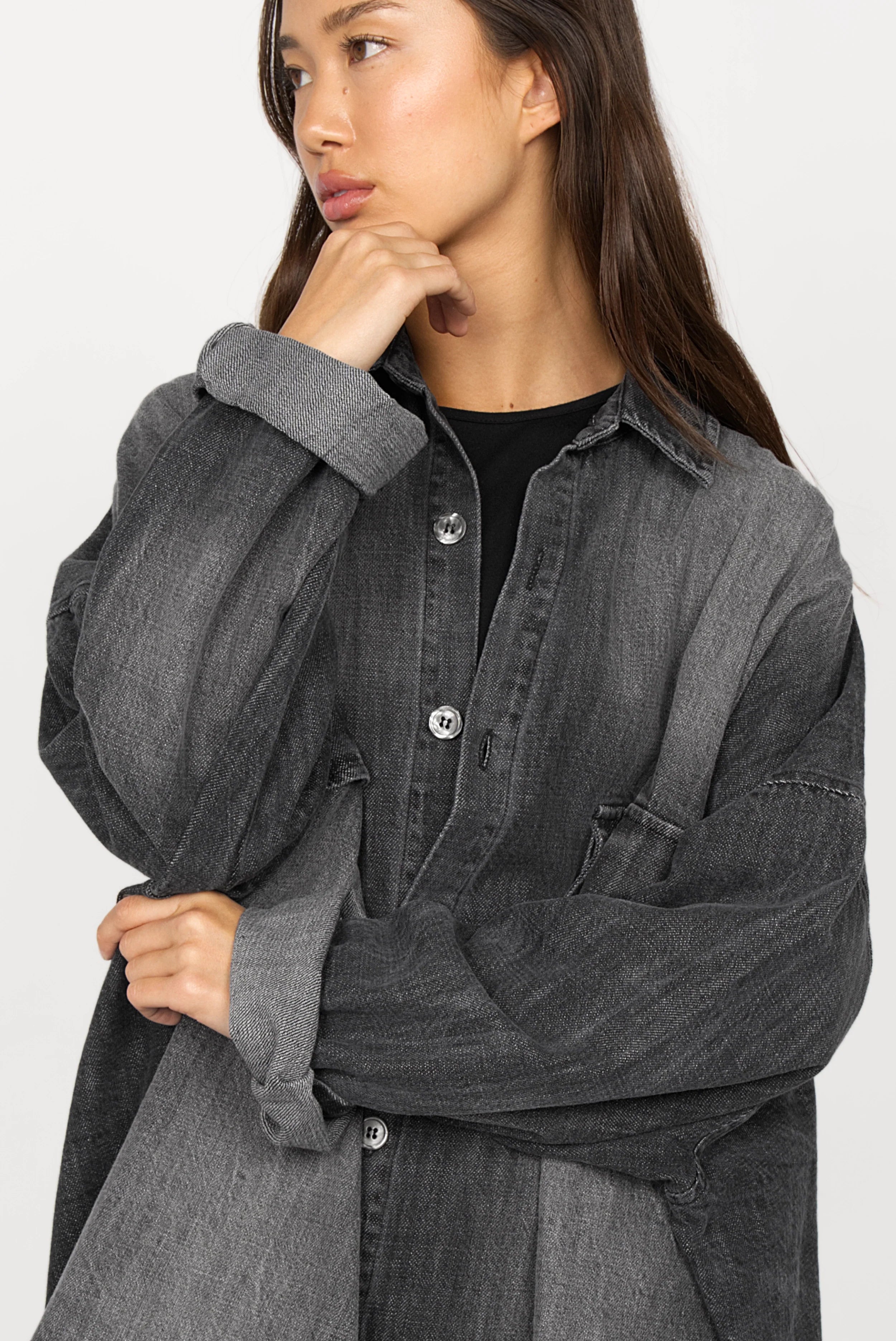 ANEA Oversized Hemdjacke im Denim-Look mit lockerer Passform und soften Baumwollstoff