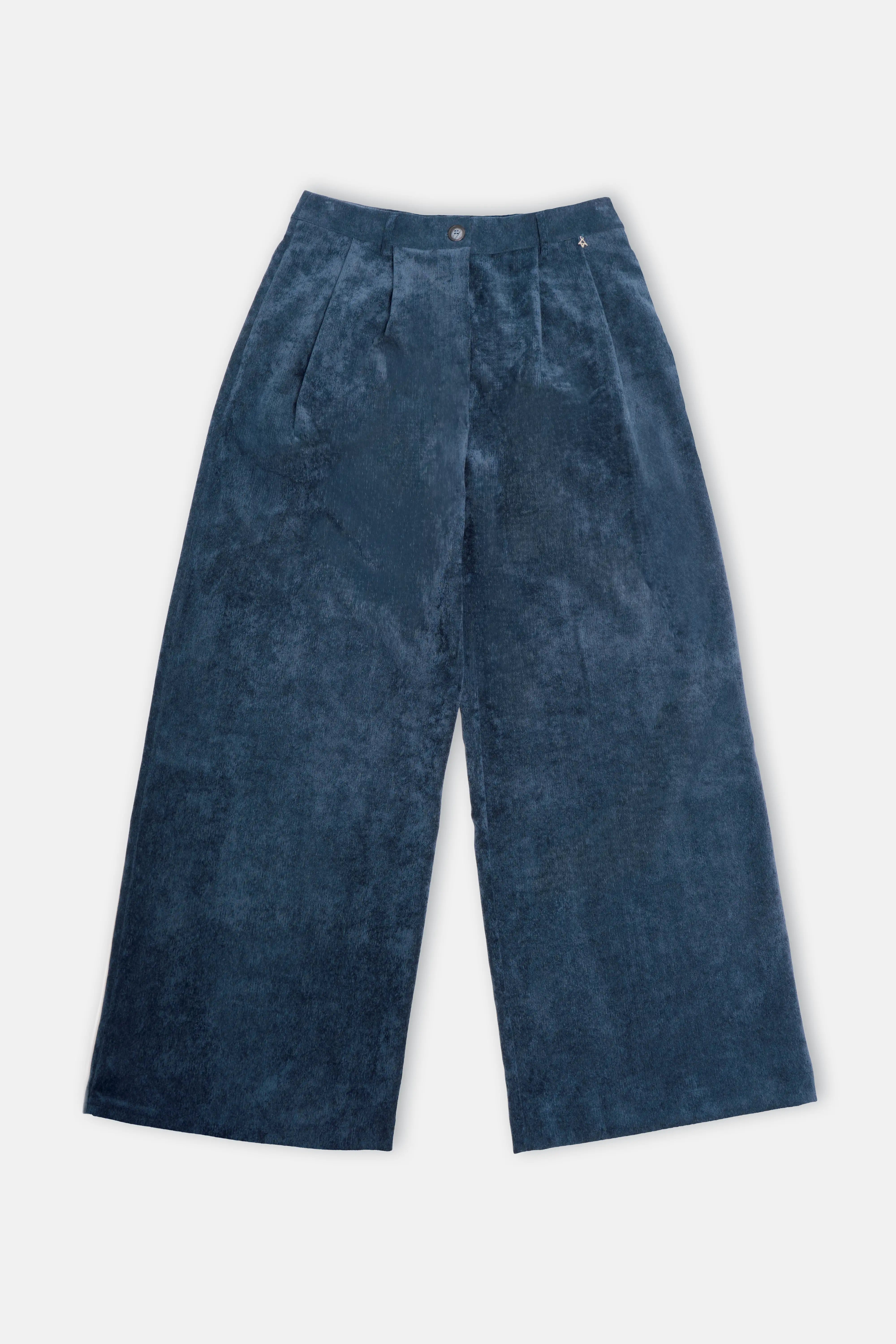 ELEE Wide Leg Cordhose aus weichem Cord mit High Waist und weitem Bein in Blau