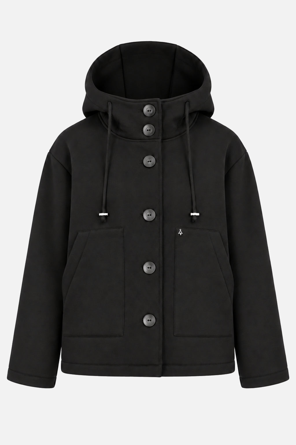 ELFA Black Sweatjacke mit Kapuze, Knopfleiste und Kängurutaschen als Freisteller