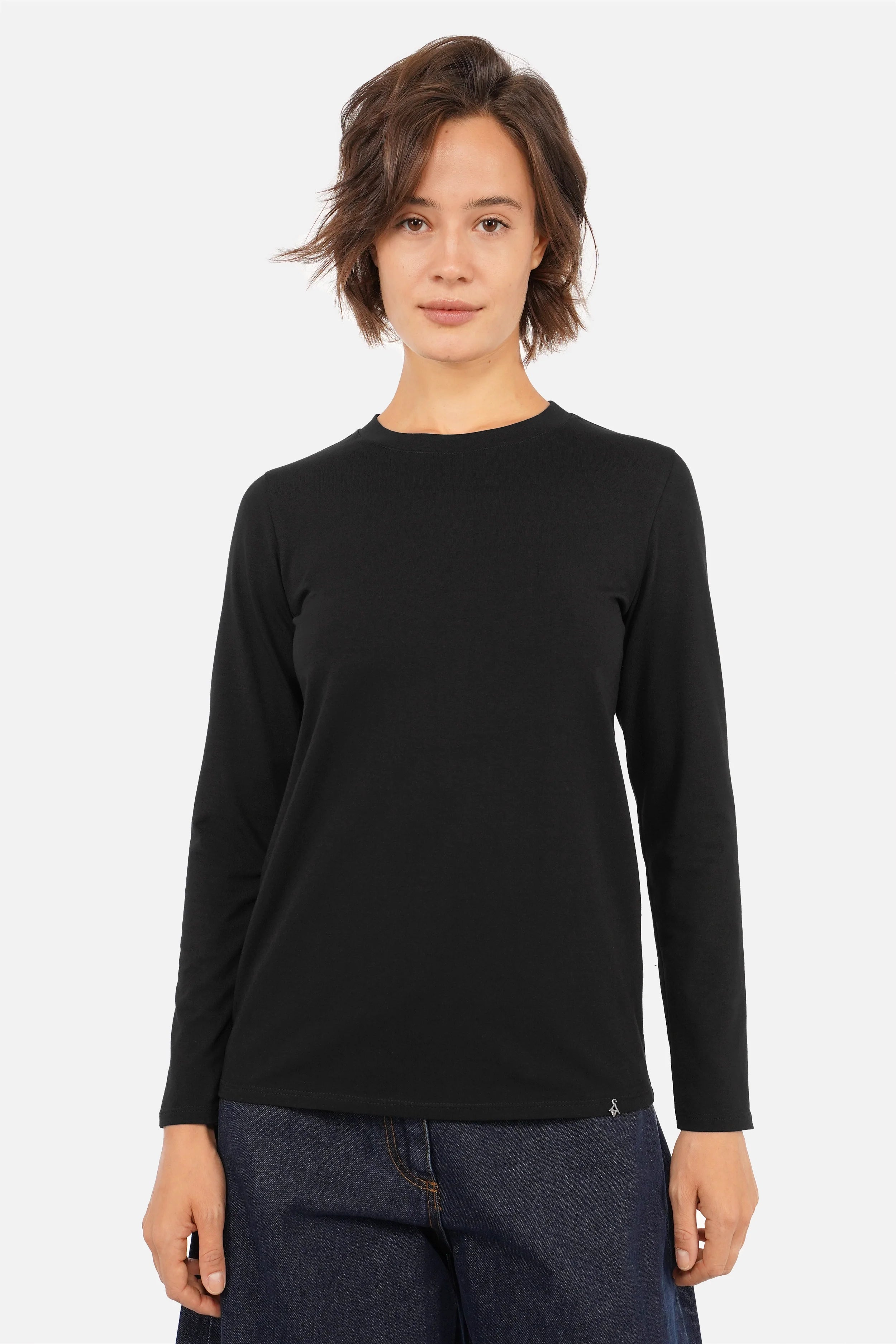 ELIN Longsleeve aus weichem Baumwolljersey mit Rundhalsausschnitt und Regular Fit in Größe S