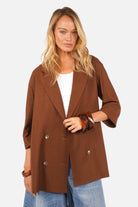 ELODIA Oversized Blazer aus leichtem Leinenmix mit Reverskragen und Doppelreiherverschluss