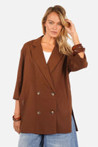 ELODIA oversized blazer aus luftig leichtem Leinenmix mit Reverskragen und doppelreiher Knopfverschluss