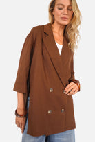 ELODIA Oversized Blazer aus leichtem Leinenmix mit Reverskragen und Doppelreiher-Knopfverschluss in lockerem Schnitt