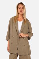 ELODIA Oversized Blazer aus Leinenmix mit Reverskragen, dreiviertel-Ärmeln und Doppelreiher Knopfverschluss in lockerem Schnitt