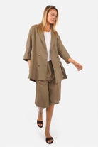 ELODIA Oversized Blazer aus Leinenmix mit Reverskragen und Doppelreiher Knopfverschluss