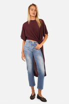 White ERLY Longline T-Shirt with round neckline and draped front detail on soft viscose jersey fabric