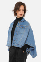 FIBI Denim Cape aus weichem italienischem Denim mit Used-Waschung und klassischem Kragen