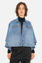 FIBI Denim Cape aus weichem italienischem Denim mit Used-Waschung und klassischem Kragen