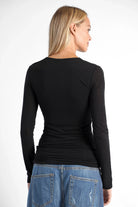 FLURRI Longsleeve slim fit black cashmere blend with long sleeves and soft fabric shown from back