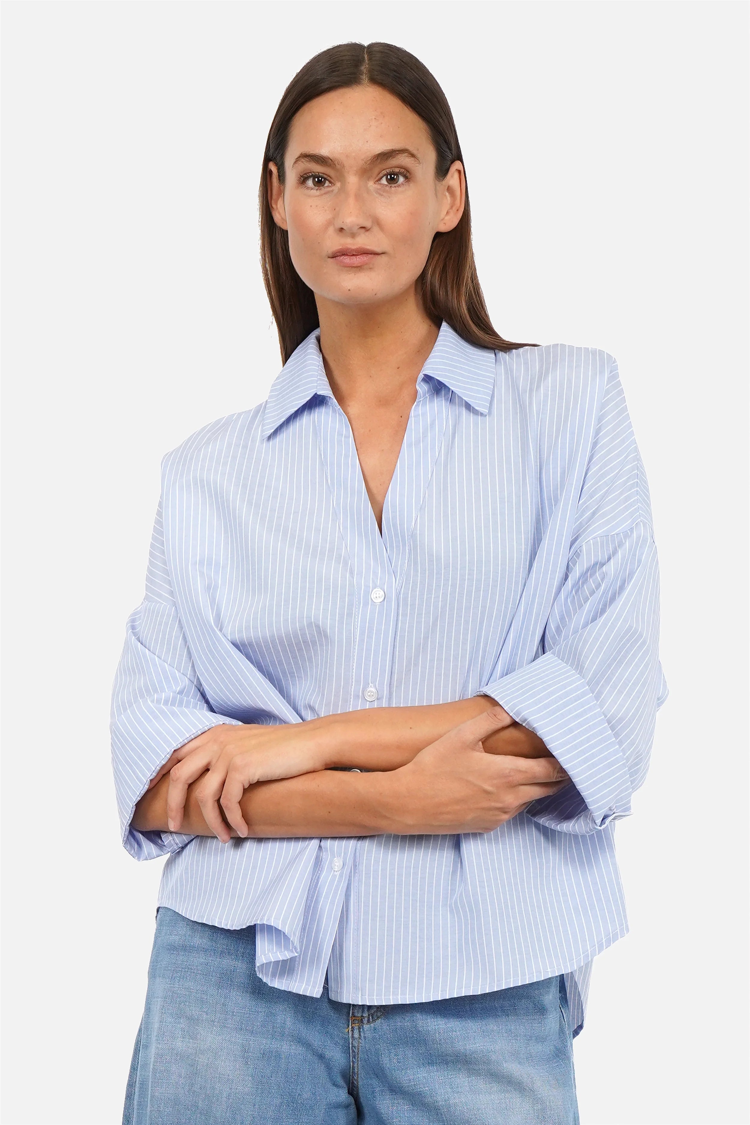 GADY Hemdbluse aus weich fließendem Material mit V-Ausschnitt und Knopfleiste