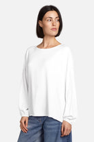 GRETA.K Bluse lockere Twill Viskose Schlupfbluse mit Rundhalsausschnitt und elastischen Ärmeln