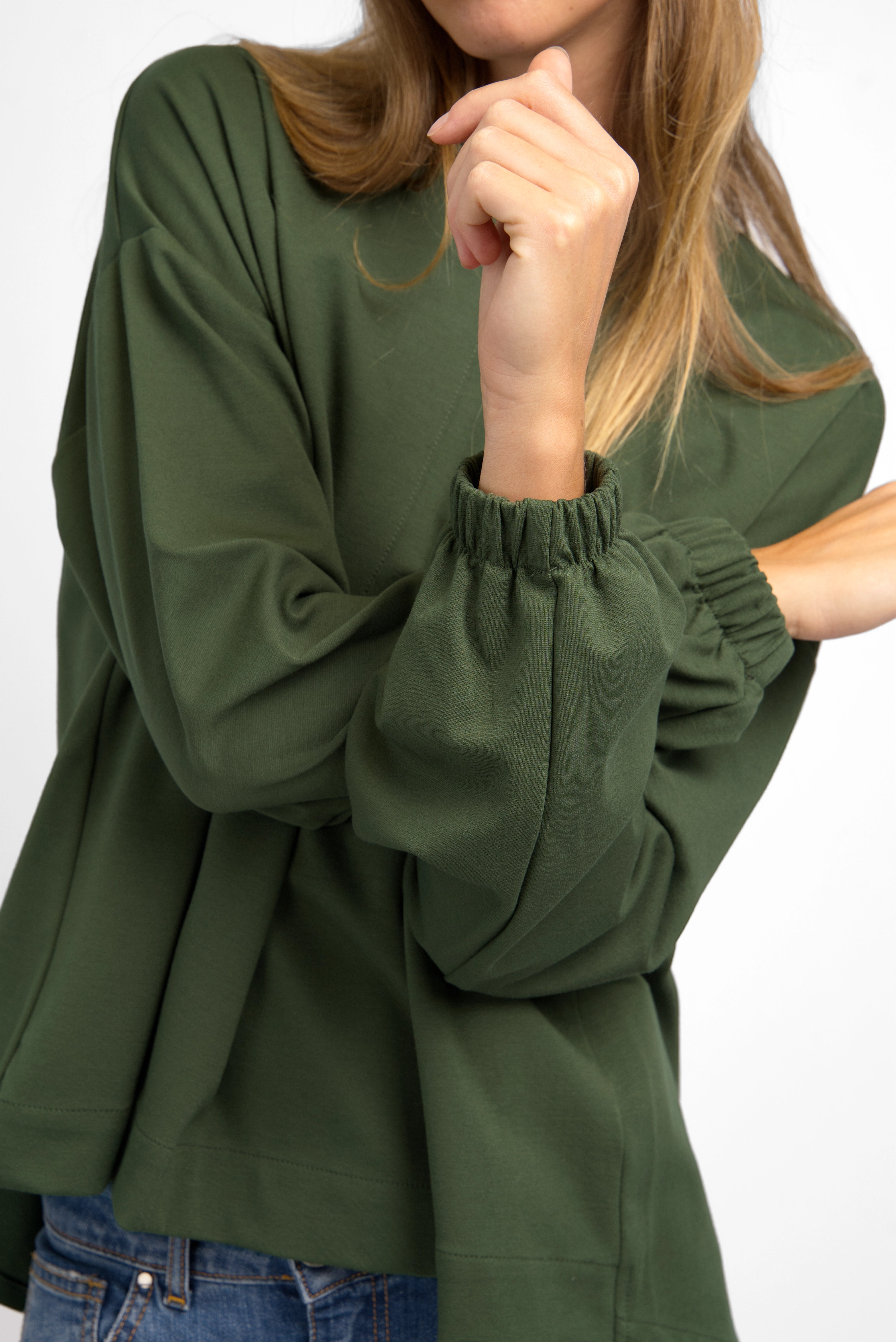 Green HAGLA Shirt made from heavy viscose mix with elastic cuffs and relaxed fit