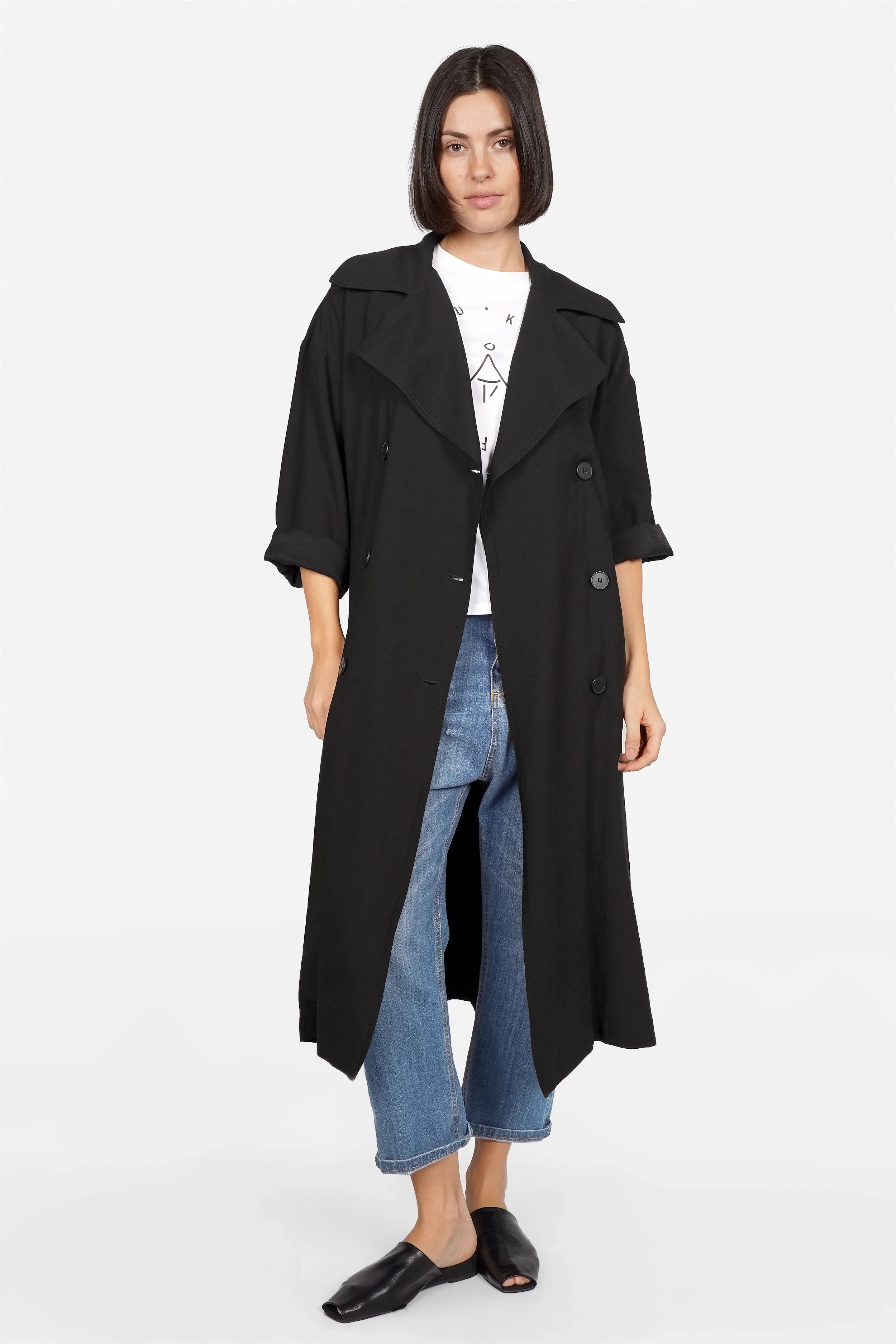 HAZEL Blusenmantel in Trenchcoat-Stil mit Reverskragen, Doppelknopfleiste und Bindegürtel, relaxed fit