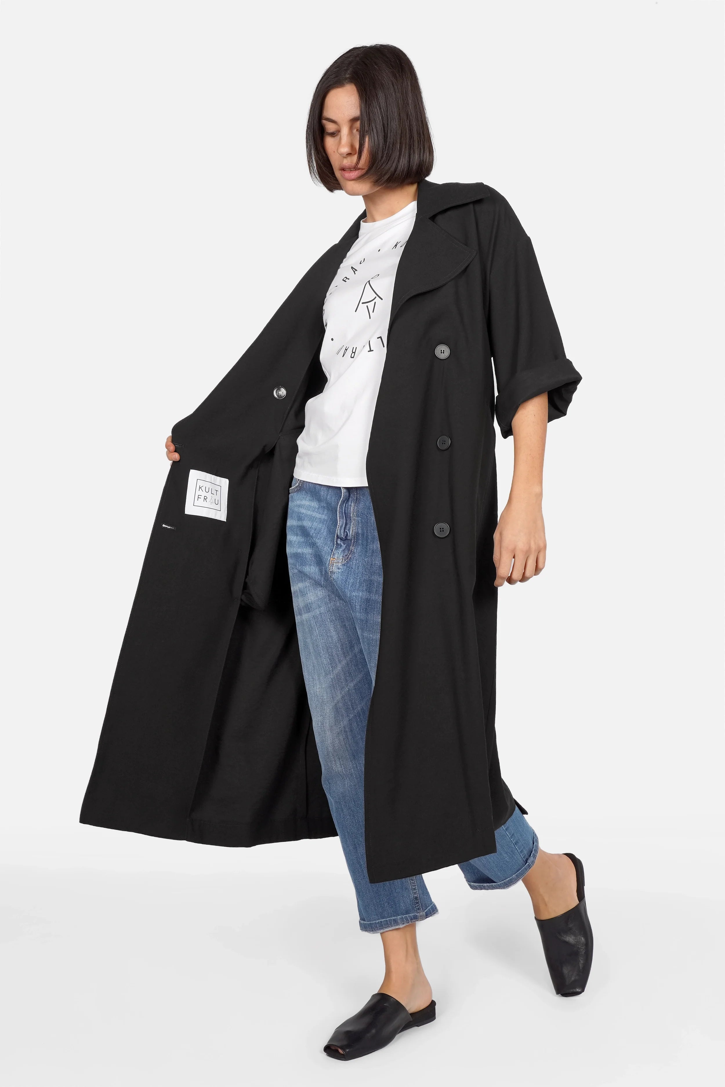 HAZEL Blusenmantel Trenchcoat-Stil mit Reverskragen, doppelreihiger Knopfleiste und Bindegürtel in relaxed Fit