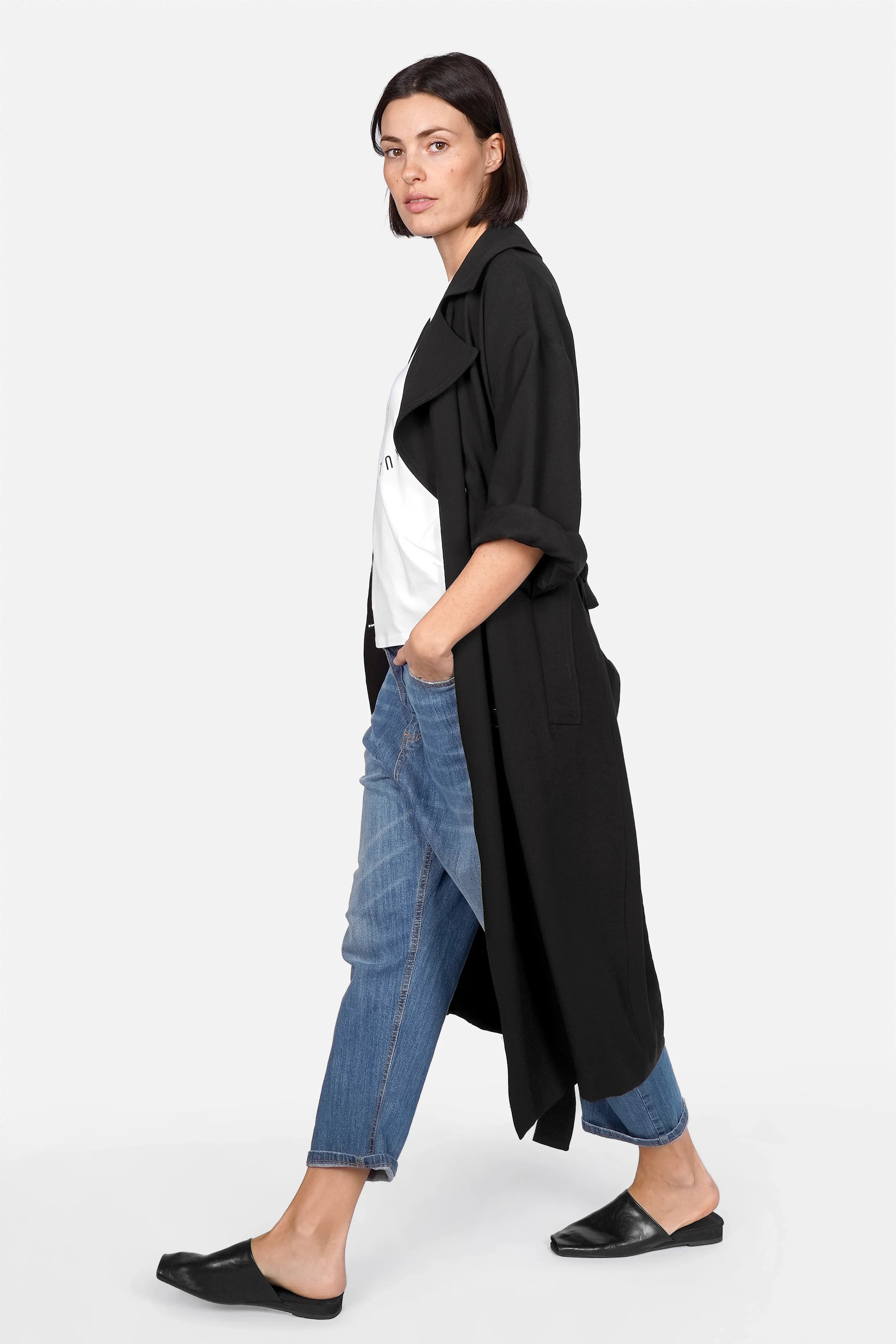 HAZEL Blusenmantel im Trenchcoat-Stil mit Reverskragen, Bindegürtel und seitlichen Eingrifftaschen