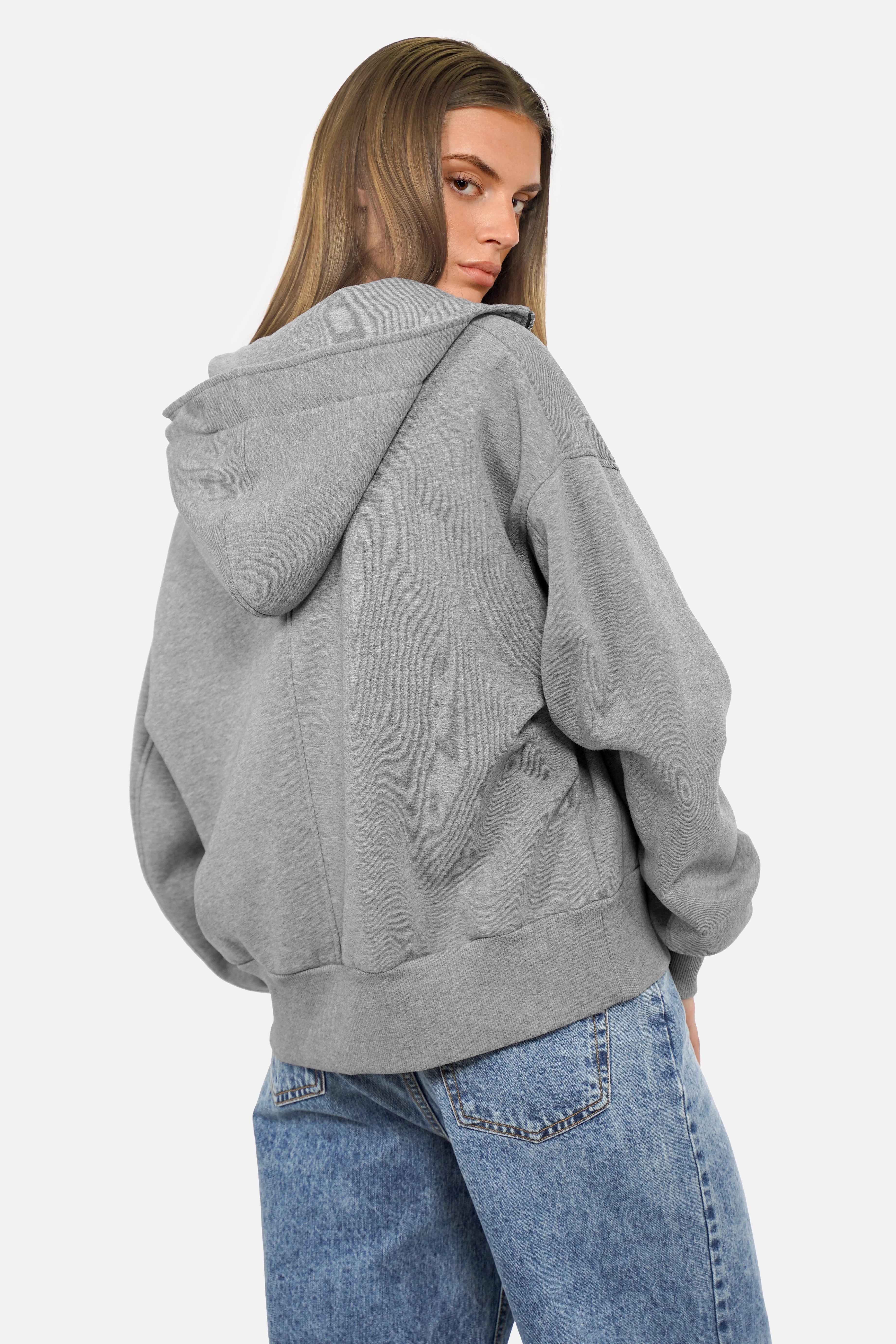 HEDIE Zip-Hoodie mit Kapuze, Reißverschluss und voluminösen Ärmeln in Relaxed Fit