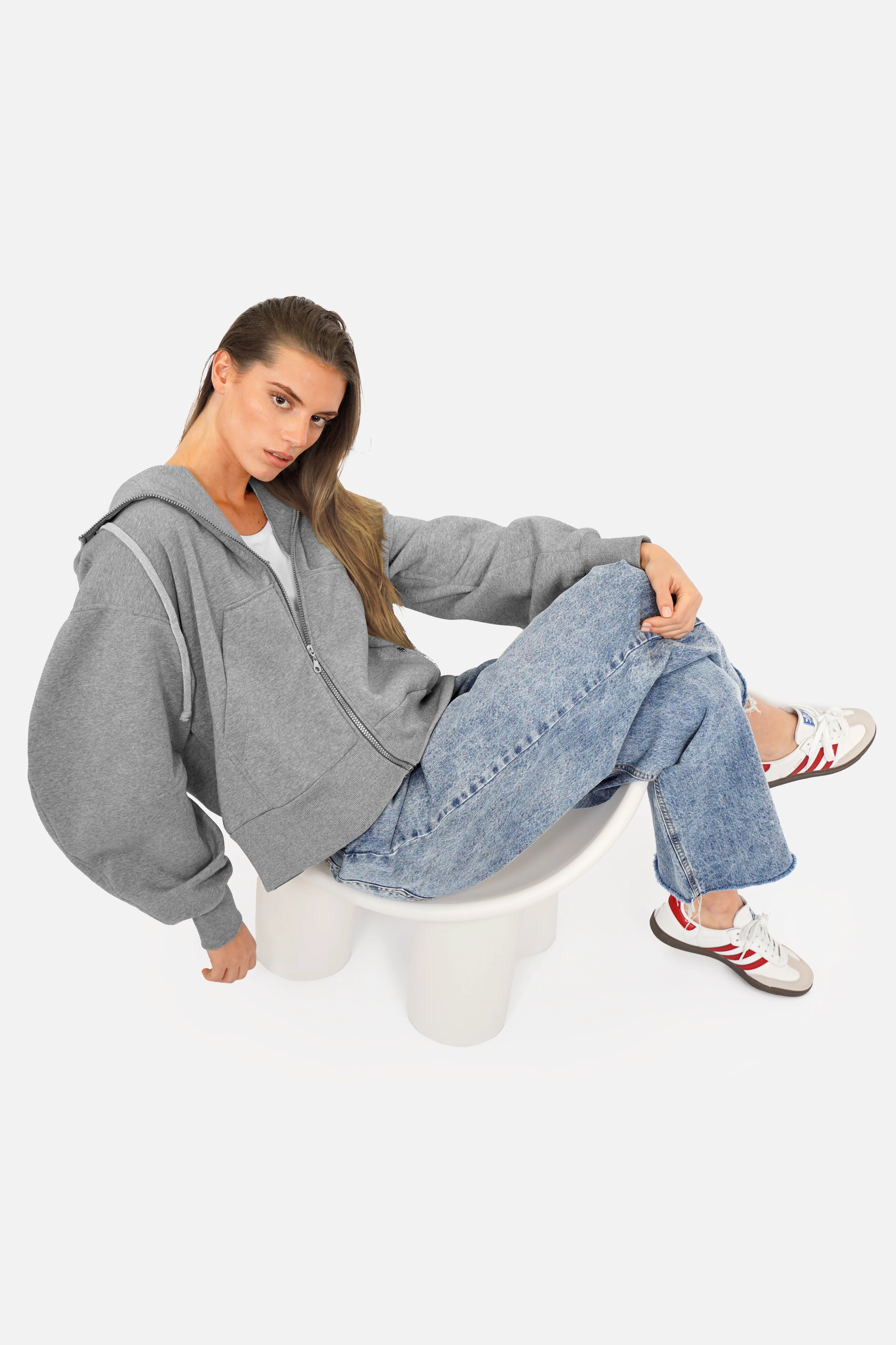 HEDIE Zip-Hoodie mit Kapuze und Reißverschluss in entspannter Passform