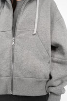 Gray relaxed fit HEDIE zip-hoodie with kangaroo pocket and drawstring hood
