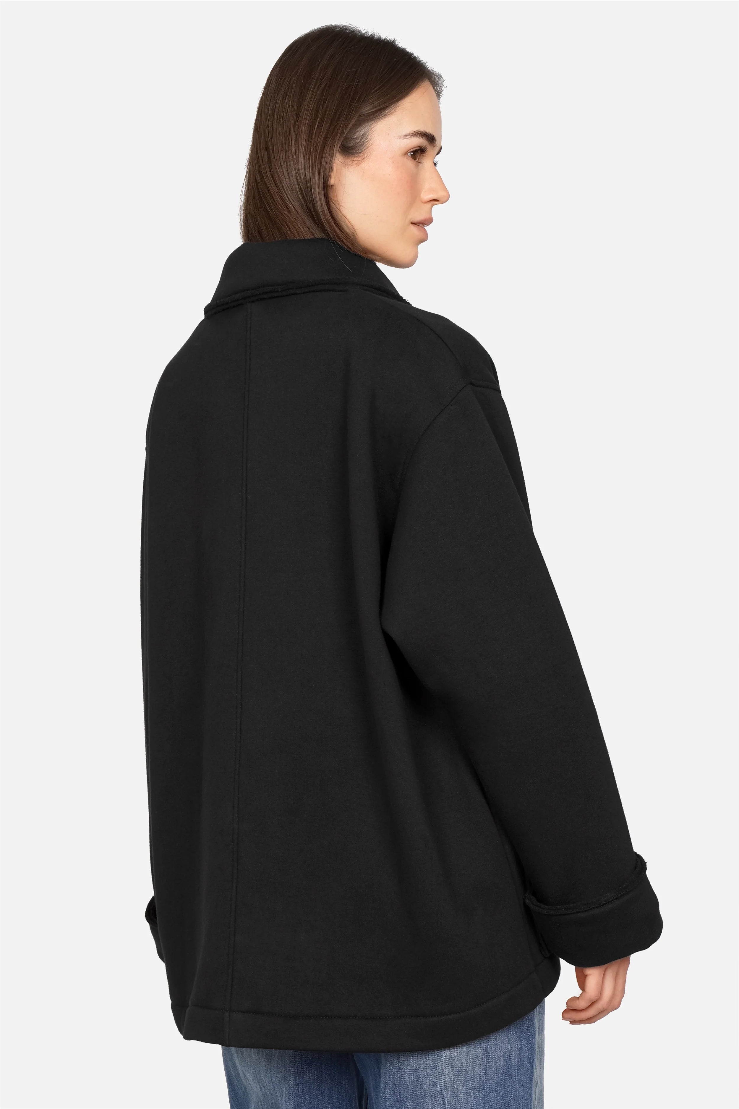 Oversized Sweat-Kurzmantel mit Reverskragen und aufgesetzten Taschen aus weichem Jersey