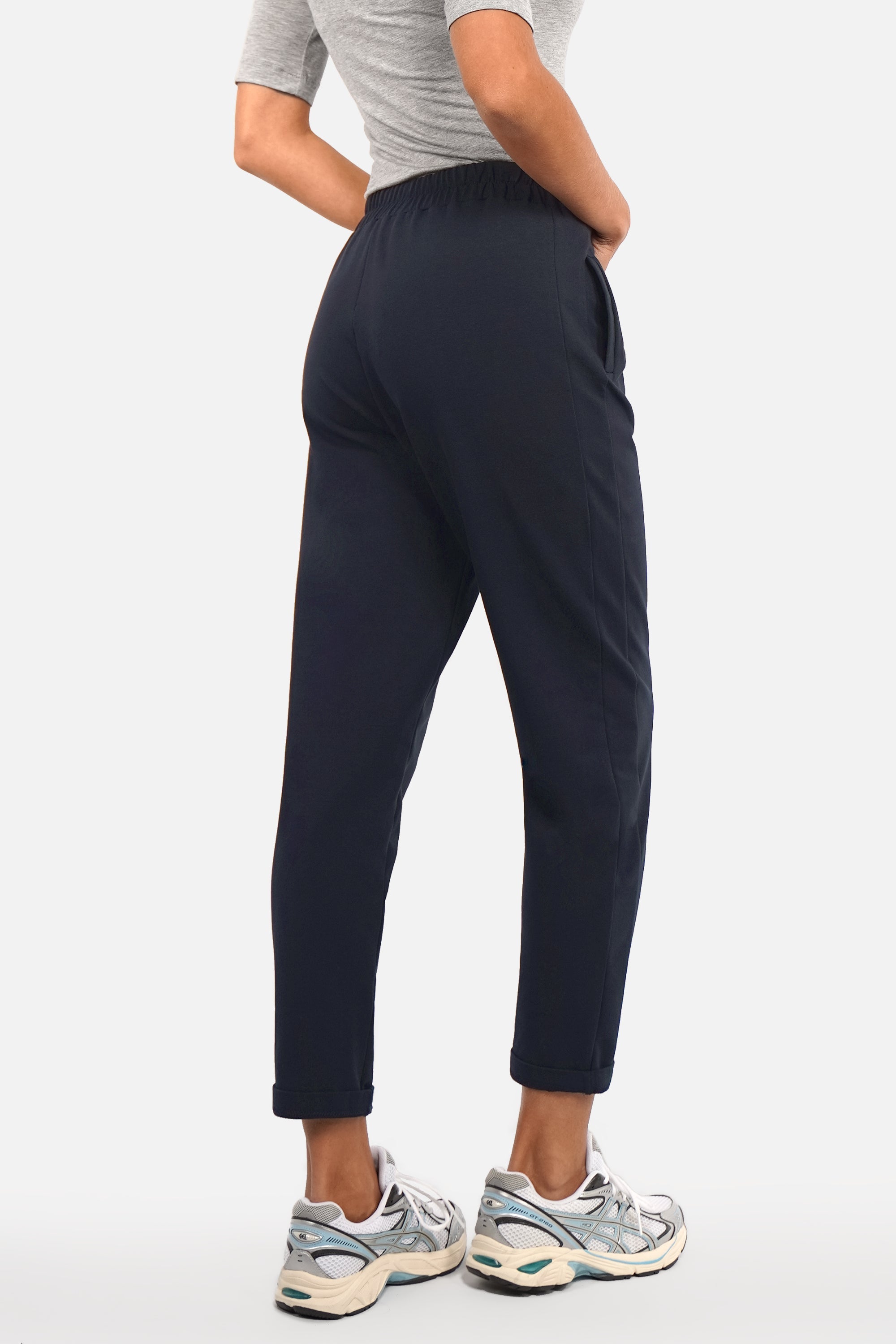 HILLA.K Jerseyhose mittelhoher Bund elastischer Baumwollstretch schlanker Regular Fit mit Taschen