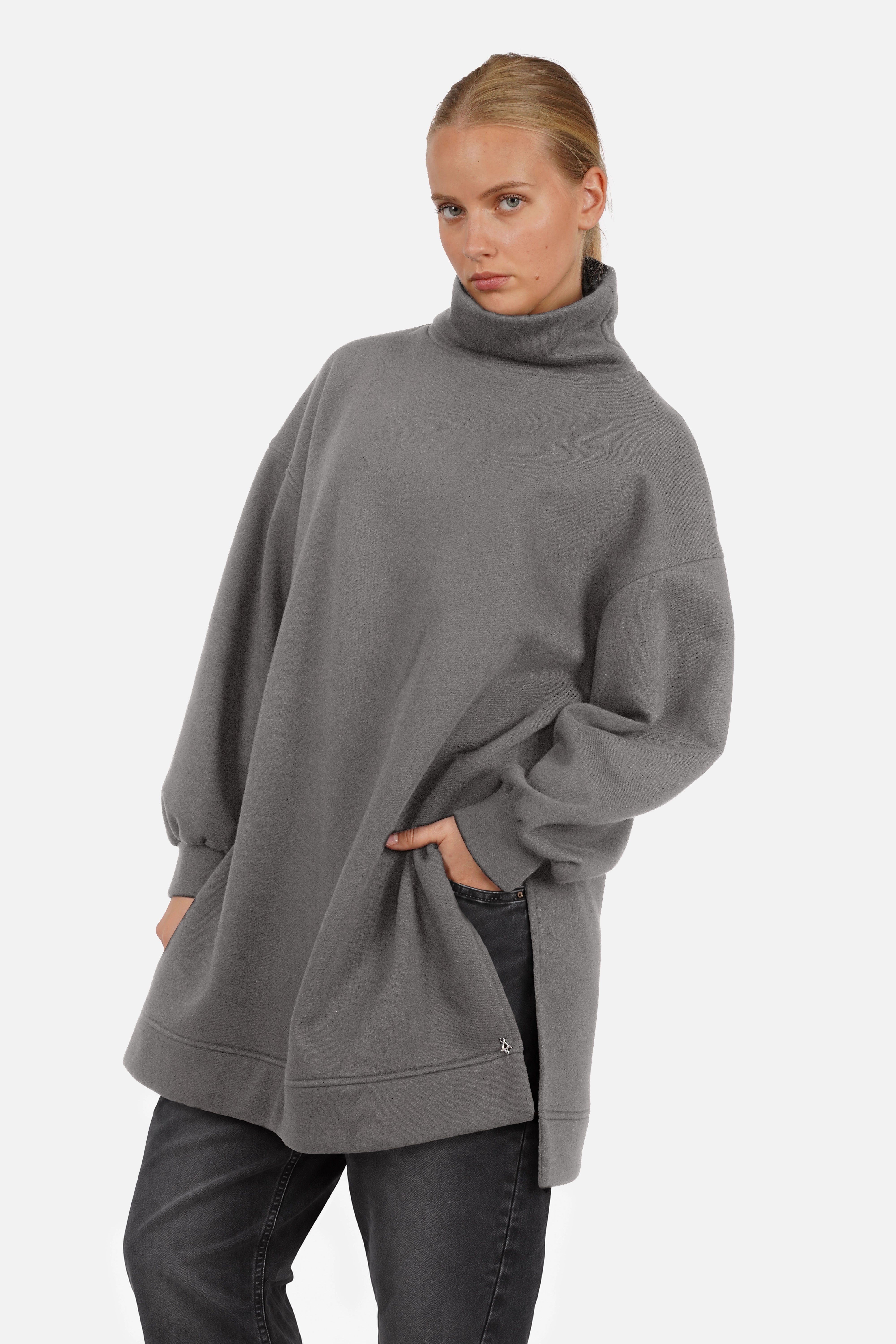 IKANA Oversized Long-Sweater mit Seitenschlitzen