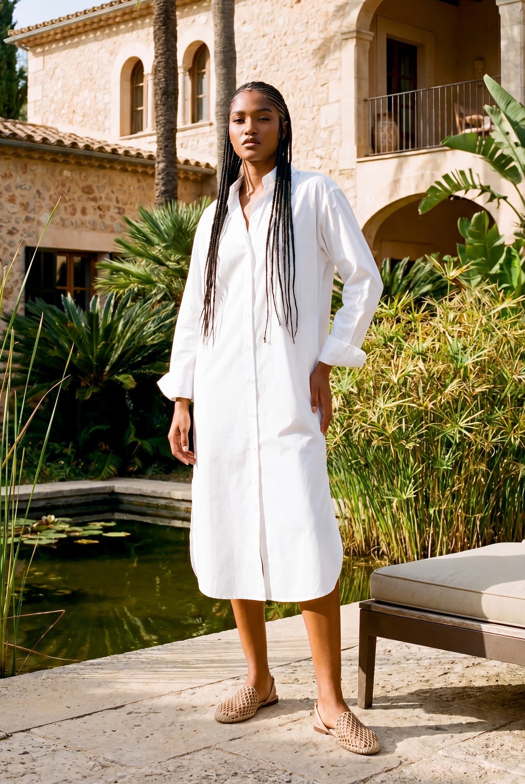 LARJE Popeline Hemdblusenkleid midi cotton dress with collar and buttons