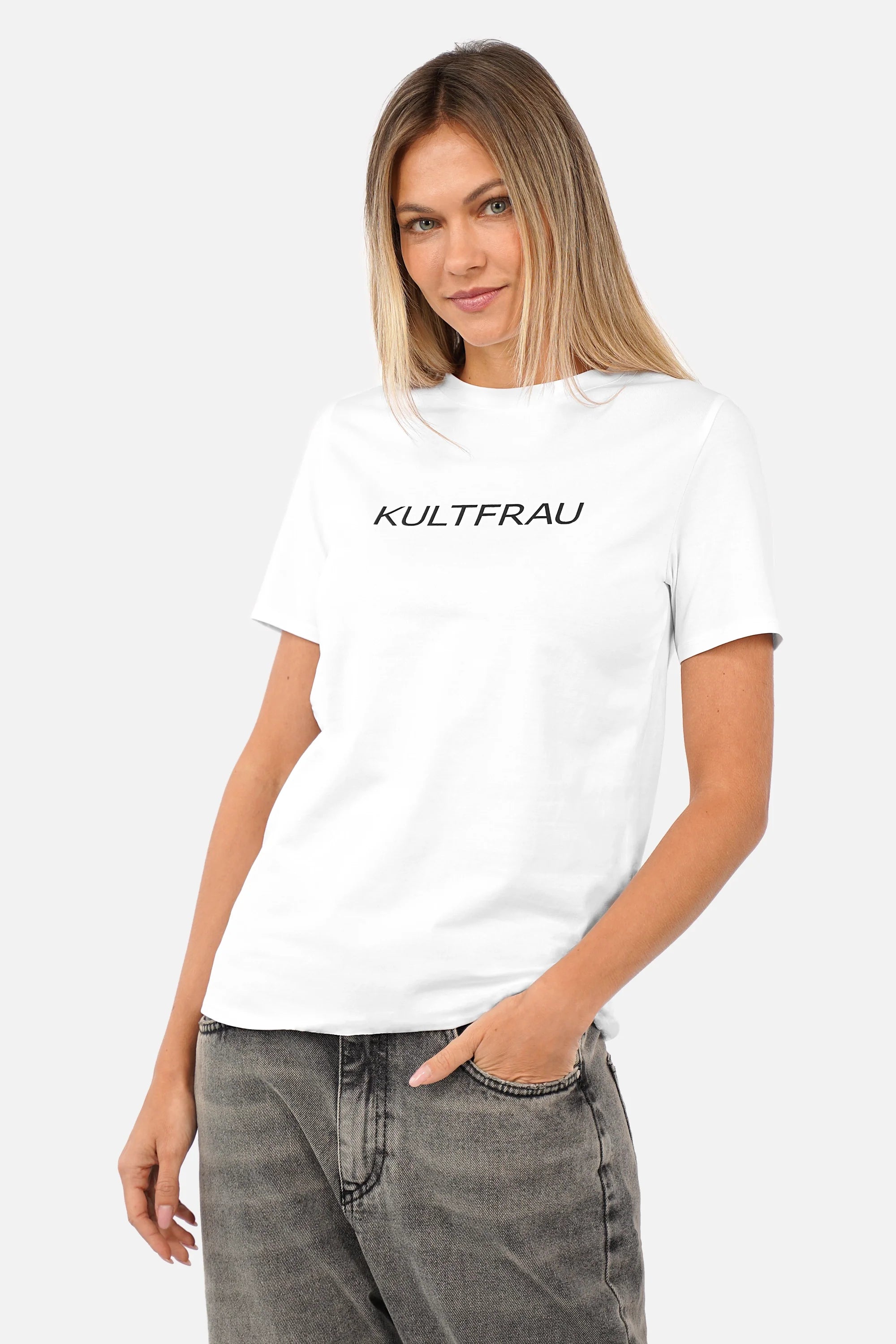 ISY T-Shirt aus weicher Baumwolle mit KULTFRAU-Print und Rundhalsausschnitt