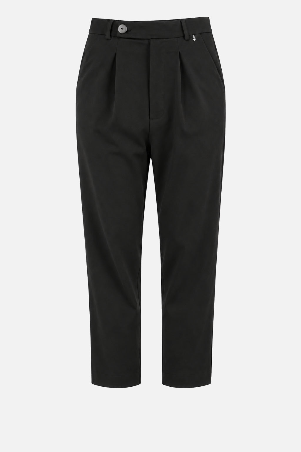 JALDI Cropped Tapered Hose in Black, freigestellte Vorderansicht
