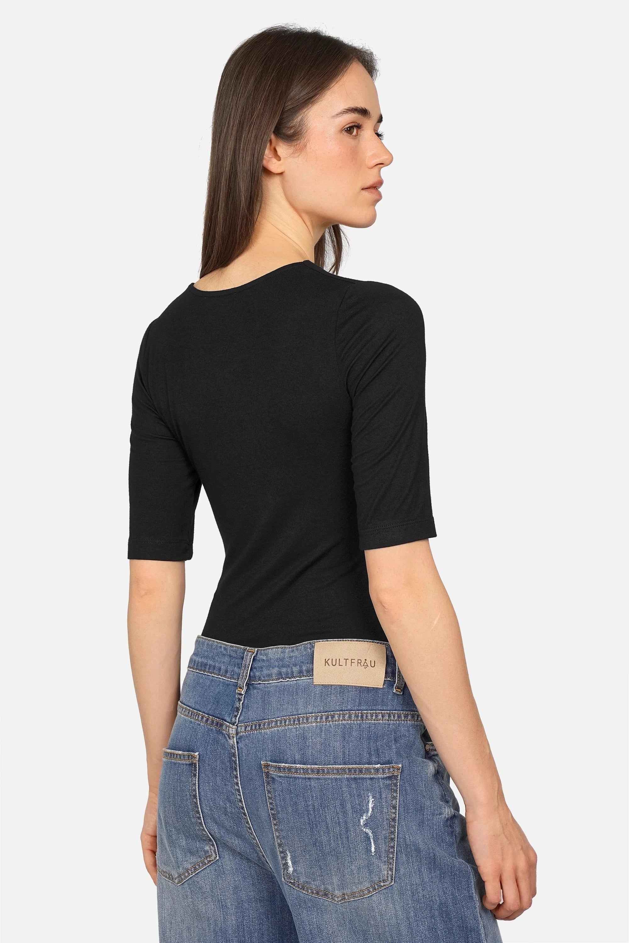 JALYN Shirt Slim Fit mit halblangen Ärmeln und U-Boot Ausschnitt aus weicher Viskose