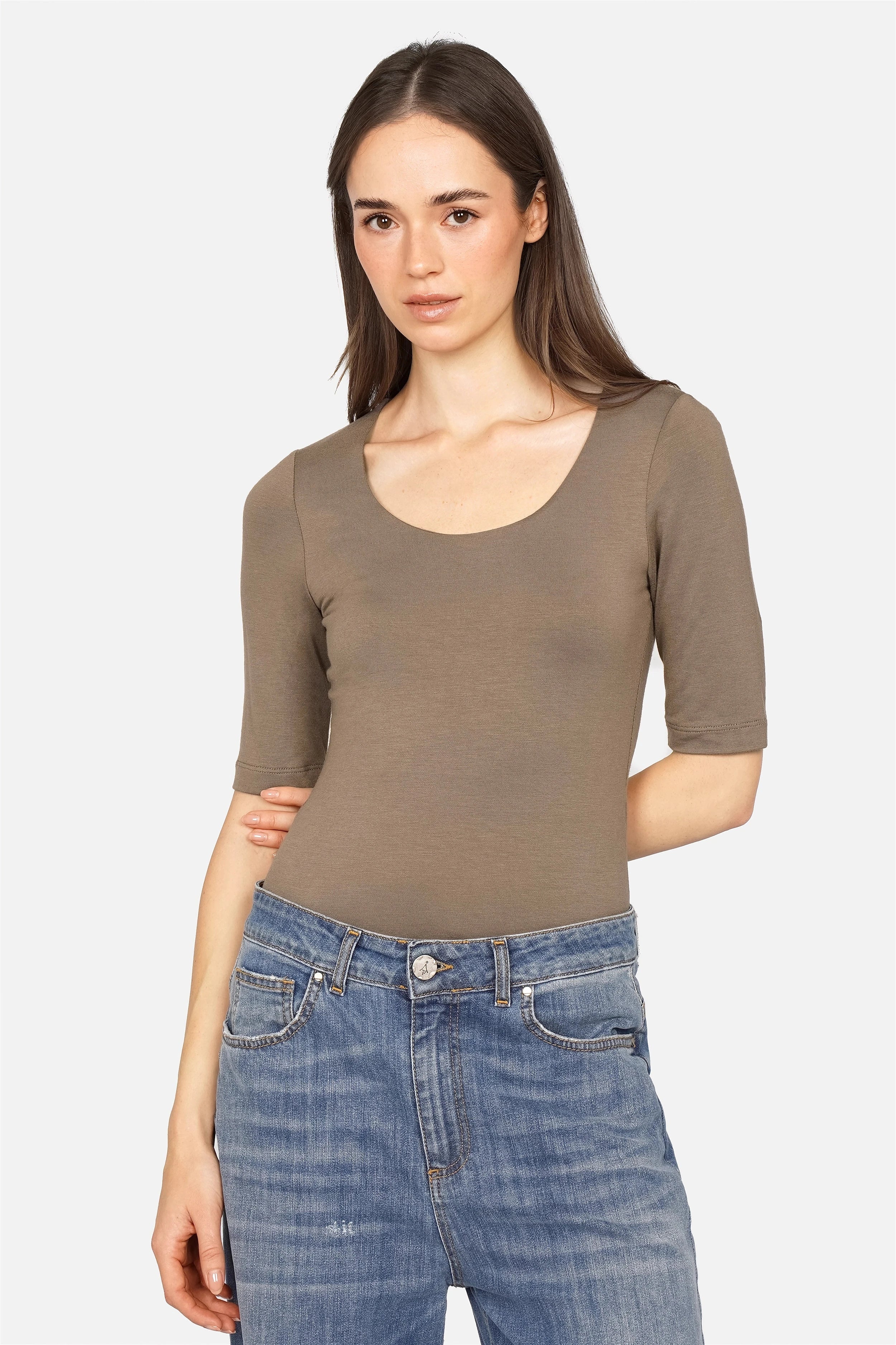 JALYN Shirt Damen Jerseyshirt mit U-Boot Ausschnitt und Halbarm Slim Fit aus weicher Viskose