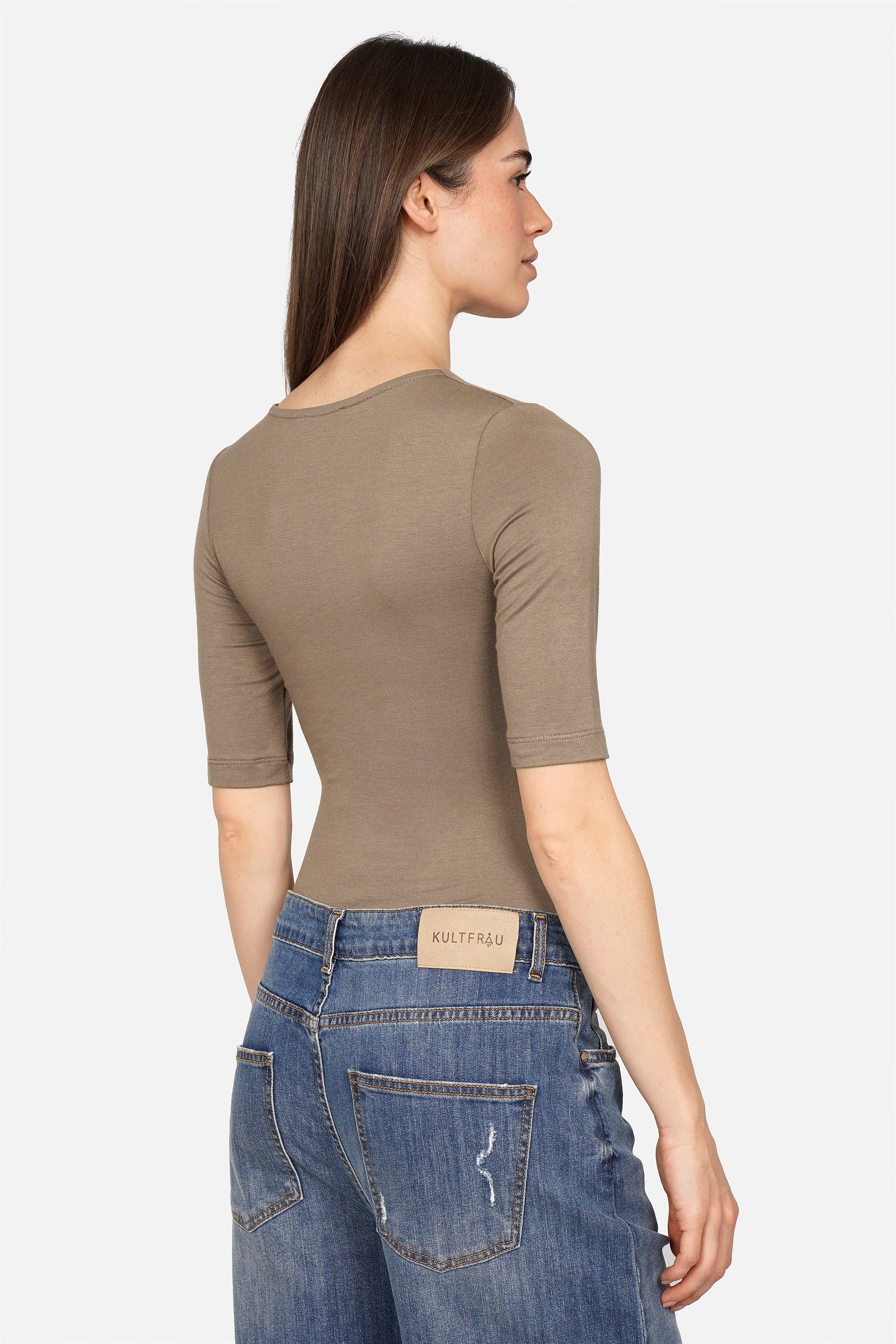 JALYN Shirt Damen Jerseyshirt mit U-Boot Ausschnitt und halblangen Ärmeln, slim fit, weiche Viskose