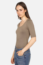 JALYN Shirt Damen Jerseyshirt halbarm U-Boot Ausschnitt Slim Fit weiche Viskose