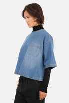 JANTE Denim Bluse mit Rundhalsausschnitt und Used-Waschung in relaxed Fit