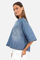 JANTE Denim Bluse leichte italienische Denimbluse mit Used-Waschung und Brusttasche