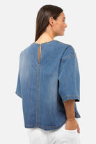 JANTE Denim Bluse leichte italienische Denimbluse mit Rundhalsausschnitt und Brusttasche